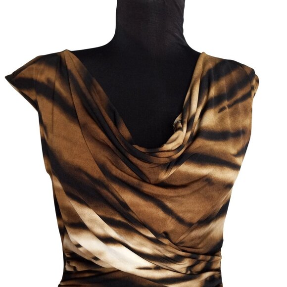 Vince Camuto XS Top Sleeveless Tiger Print Drape Neck Polyester Spandex Ruched - Picture 3 of 9